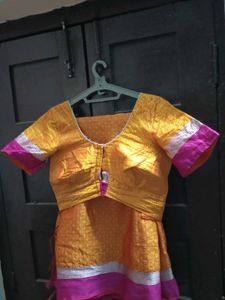 Gently Used Orange And Pink Silk Saree With Blouse