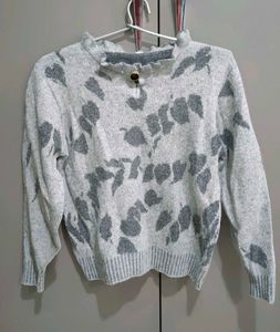 Gray Floral Knit Top