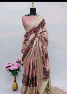 Beautiful Roses Printed Pink Banarasi Saree🌹💕