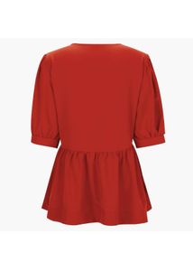 Pinteresty Red Puff Sleeve Tie-Front Top