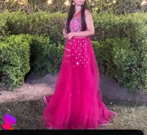 Pink Lehenga Mirror Work