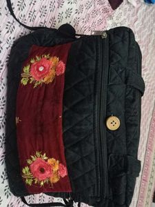 Floral Embroidered Quilted Shoulder Bag