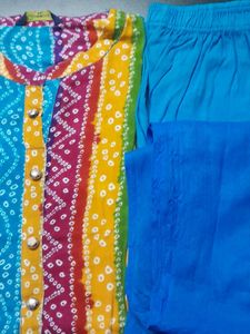 Blue banBlue Bandhani Kurta Leggins Dupatta set