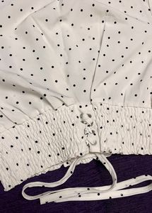 Black Polka Dots White Top With Balloon Sleeves
