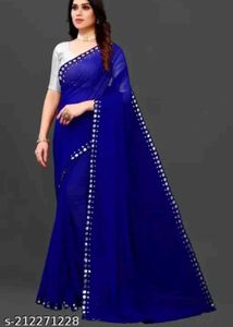 Elegant Blue Mirror Work Saree