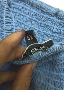 Blue Puff Sleeved Smocked Fitted Top By Roadster