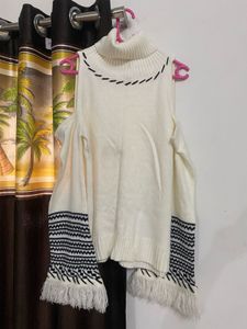 Venus Ivory Cold Shoulder Turtleneck Sweater