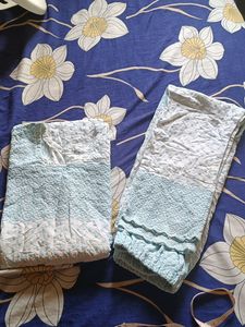 Kurta Pant Full Chicken Work Sky Blue