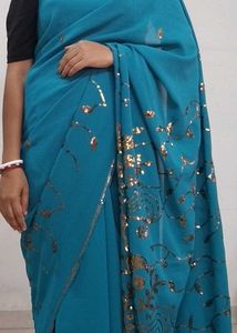 Teal Sequin Sari