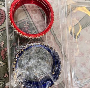 Sparkling Bangle Set BLUE AND RED
