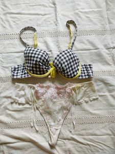Gingham Bra & Laced Thong Set