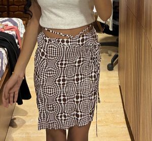Brown Patterned Mini Skirt