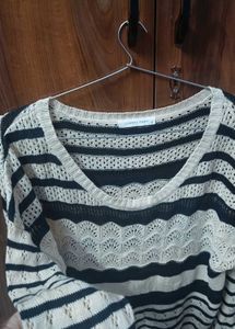 Striped Knitted Openwork Sweater