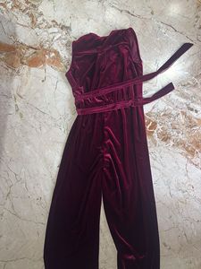 Burgundy Velvet Jumpsuit