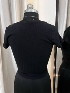 Black Front Buttoned Ribbed Top