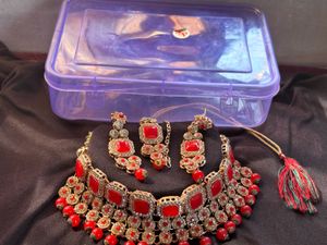 Red &amp; Gold Indian Jewelry Set