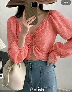New With Tag Korean Ruffled Crop Peach Too
