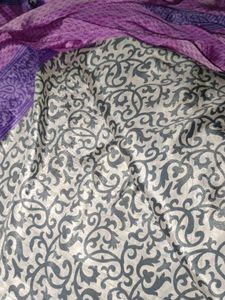 Purple &amp; Gray Printed Crape Saree