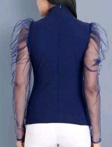 Net Sleeve High Neck Top for Women