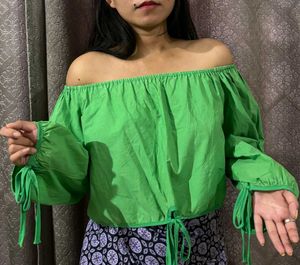 Green Off shoulder crop top