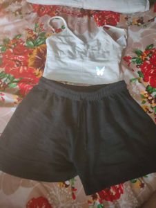 White Top & Black Shorts Set