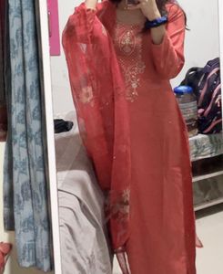 Red Floral Print Salwar Kameez