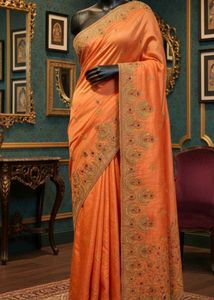 Embroidered Peach Saree