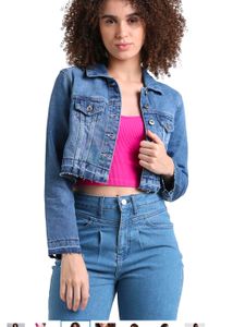 ONLY Spread Collar Washed Crop Denim Jacket