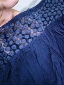 Blue Top With Embroidery And Lace