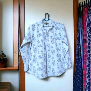White Floral Print Shirt - Party Wear
