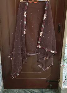 Brown Embellished Anarkali Festive Suit Set