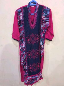 Pink and blue embroidery kurti