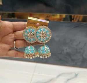 Blue Enamel Jhumka Earrings