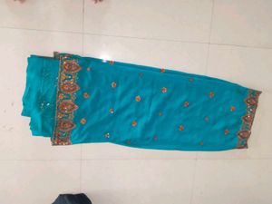 Teal Fabric with Gold Embroidery
