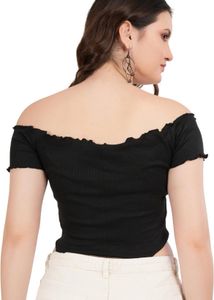 Black Ribbed Off-the-Shoulder Top