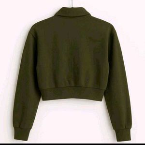 Olive Green Crop Polo Top