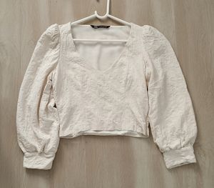 Zara Cream Long Puff Sleeve Top