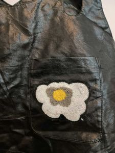 Black Faux Leather Overalls Dress