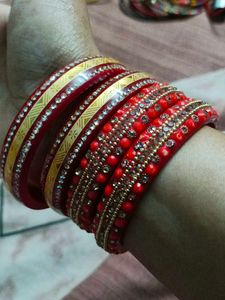 Red &amp; Gold Bangle Set Size - 2/6