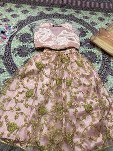 Pink Shimmery Embroidered Net Lehanga