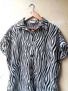 Zebra Print Button Down Shirt Top (Women)