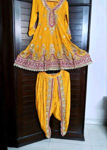 Festive embroidered Silk Ankarkali Dhoti Suit set