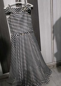 Black And White Striped Off Shoulder Gown