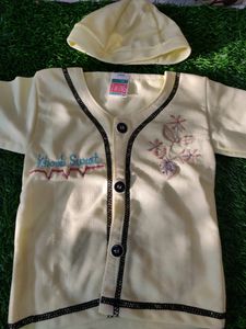 Cream Baby Set With Tshirt Shorts And Cap