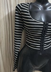 Striped Long Sleeve Crop Top