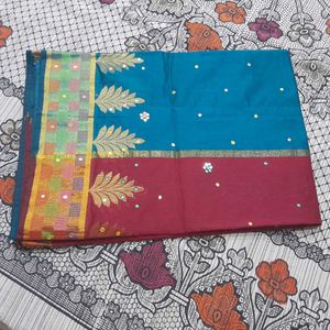 Elegant Blue & Red Saree