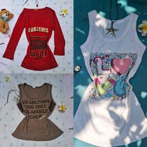 Y2k Fitted Tops Combo Of 3