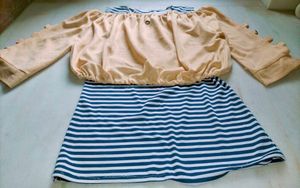 Trendy Off-Shoulder Top with Striped Inner Layer
