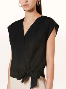 Black Wrap V Neck Sleeveless Top