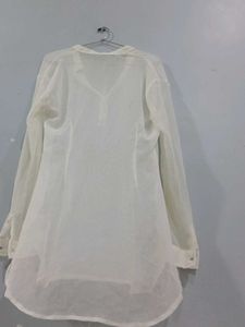 Sheer white long-sleeve tunic top👀🤍